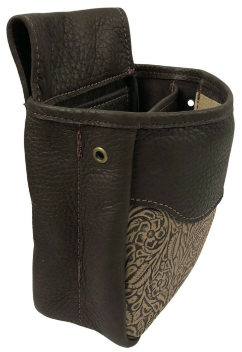 (image for) Embossed Floral Leather Shotgun Shell Double Belt Pouch